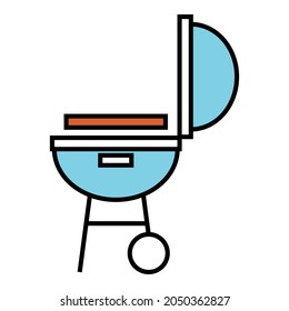 Blue and orange grill line icon, outline vector sign, linear style pictogram isolated on white. Bbq symbol, design,  illustration. 