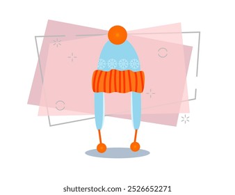 Blue and orange hat illustration. Cloth, accessory, style. Fashion concept. Vector illustration can be used for topics like shopping, wardrobe, winter