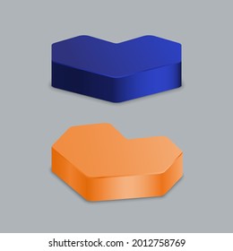 Cardíaco azul y anaranjado multicolor vacío aislado sobre fondo morado. Podio vectorial para demostración de producto.