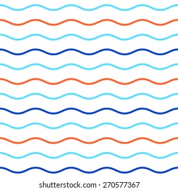 Blue and orange horizontal wavy lines seamless pattern
