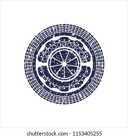 Blue orange icon inside distress grunge seal