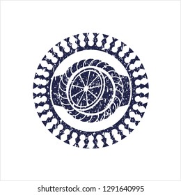 Blue orange icon inside distress rubber texture