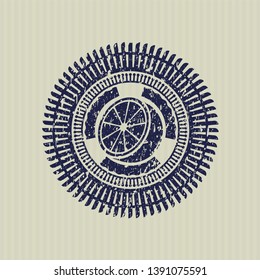 Blue orange icon inside distress rubber texture