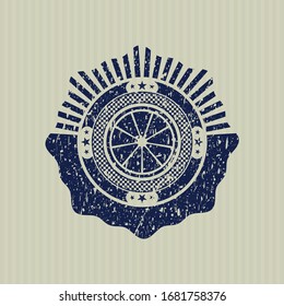 Blue orange icon inside distressed grunge style stamp