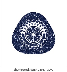 Blue orange icon inside distressed rubber stamp