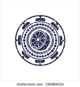 Blue orange icon inside grunge stamp