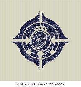 Blue orange icon inside rubber grunge seal