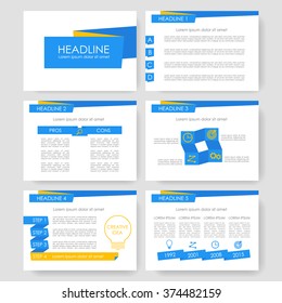 Blue with orange infographics. Templates with elements and characters for presentations, business and marketing.