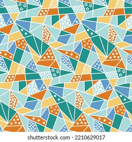 Blue orange kaleidoscopic seamless pattern, colorful abstract background for design