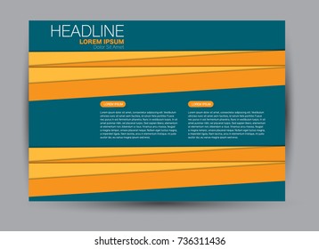 Blue and orange landscape wide flyer or brochure template. Billboard abstract background design. Business, education, presentation, advertisement concept. Vector illustration.
