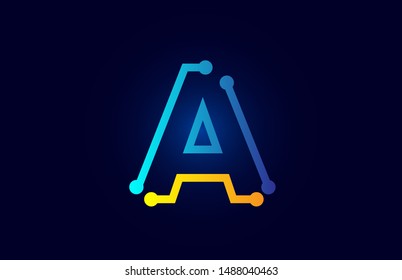 blue and orange letter A alphabet logo icon design suitable as a logotype for a technology company or business