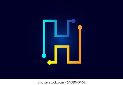 blue and orange letter H alphabet logo icon design suitable as a logotype for a technology company or business