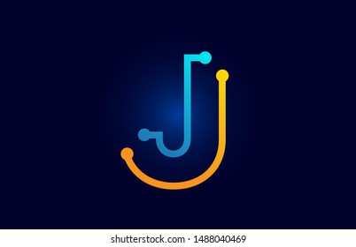 blue and orange letter J alphabet logo icon design suitable as a logotype for a technology company or business