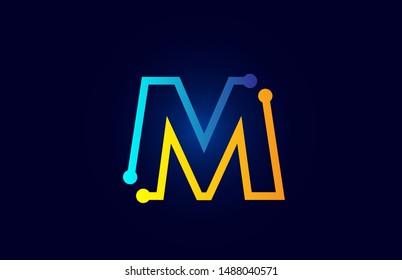 blue and orange letter M alphabet logo icon design suitable as a logotype for a technology company or business