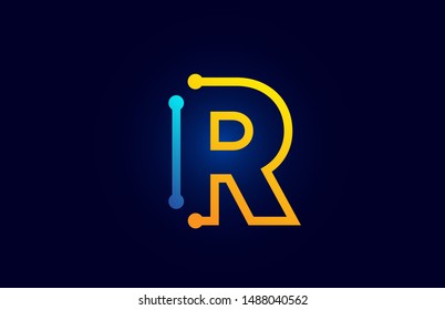 blue and orange letter R alphabet logo icon design suitable as a logotype for a technology company or business