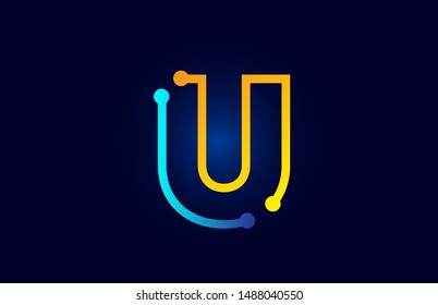 blue and orange letter U alphabet logo icon design suitable as a logotype for a technology company or business