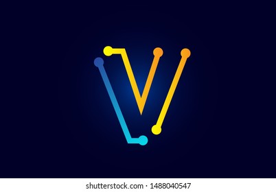 blue and orange letter V alphabet logo icon design suitable as a logotype for a technology company or business