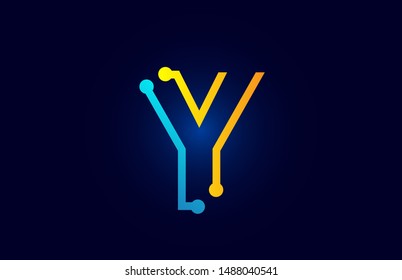 blue and orange letter Y alphabet logo icon design suitable as a logotype for a technology company or business