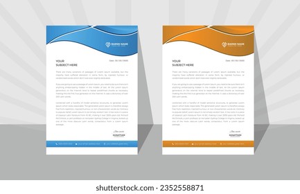 Blue and orange letterhead design template for business correspondence.