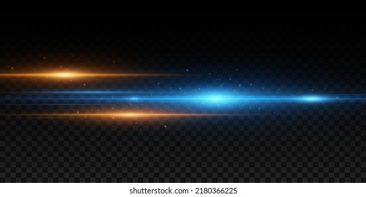 Blue and orange light effect isolated on dark transparent background. Bright flash for your project. Explosion with flare. Abstract rays with sparks. Vector illustration. EPS 10
