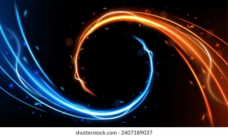 Blue and Orange Light Trails Motion Effect, Vector Illustration