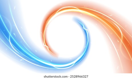 Blue and Orange Light Trails Motion Effect Isolated on White Background, Vector Illustration