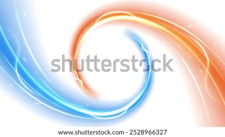 Blue and Orange Light Trails Motion Effect Isolated on White Background, Vector Illustration
