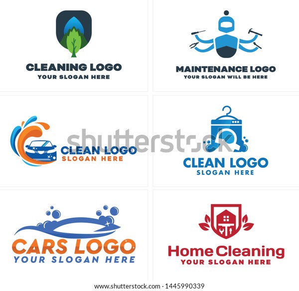 Blue orange line art logo design illustration\
vector car and washing machine suitable for cleaning home company\
maintenance store laundry