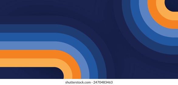 Blue orange lines on blue background. Modern abstract background.