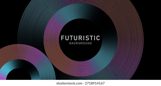 Líneas azules naranjas techno fondo abstracto se superponen en el espacio oscuro con la decoración del efecto de círculos. Concepto moderno del estilo de las rayas del elemento de Diseño gráfico para el Web, el volante, la tarjeta, o la cubierta del folleto