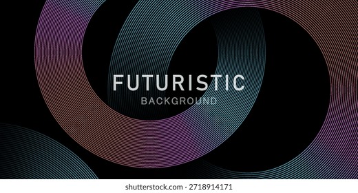 Líneas azules naranjas techno fondo abstracto se superponen en el espacio oscuro con la decoración del efecto de círculos. Concepto moderno del estilo de las rayas del elemento de Diseño gráfico para el Web, el volante, la tarjeta, o la cubierta del folleto