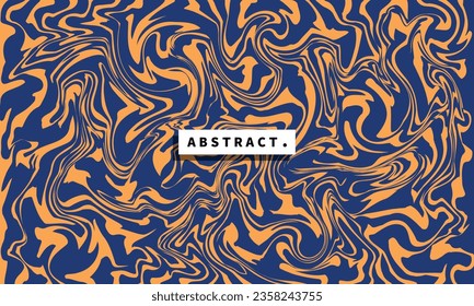 Blue and orange liquid background template copy space. Abstract fluid backdrop design. Modern swirl graphic element for poster, banner, presentation page, cover, card, or magazine.