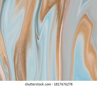 Blue with orange liquid ink painting abstract pattern.