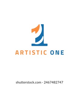 Ein blaues und orangefarbenes Logo mit der Nummer 1 darauf. Das Logo ist für Artistic One.