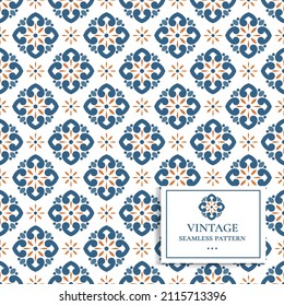 Luxus-Vektorgrafik-Muster in Blau und Orange nahtlos. Ornament, Traditionelle, ethnische, arabische, türkische, indische Motive. Ideal für Gewebe und Textilien, Tapeten, Verpackungsdesign oder jede erwünschte Idee. 