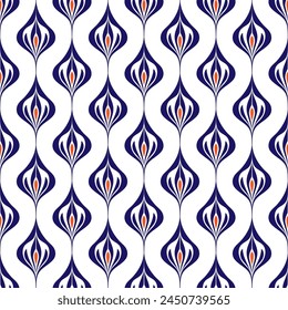 Blue and orange luxury vector seamless pattern. Ornament, Traditional, Ethnic, Arabic, Turkish, Indian motifs. Great for fabric and textile, wallpaper, packaging design or any desired idea.