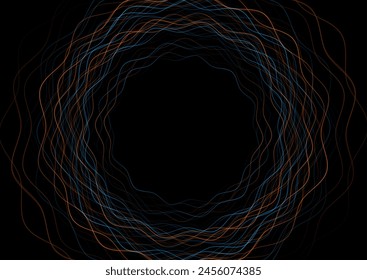 Blue orange minimal round wavy lines abstract futuristic tech background. Vector digital art design