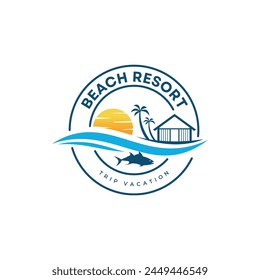 blue orange minimalist beach resort logo