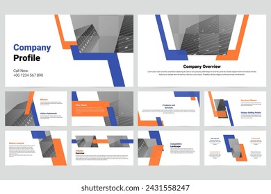 Plantilla de presentación de diapositivas de informe de trabajo empresarial moderno azul y naranja