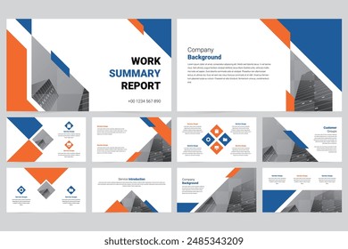 Blue and orange modern business work report slide presentation template