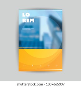 Blue and Orange Modern Style Flyer or Cover Design for Your Business with Blurred Urban Theme - Applicable for Business Reports, Presentations, Placards, Posters