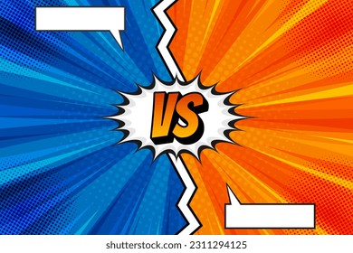 Blue and orange modern versus background in cartoon comic pop art style