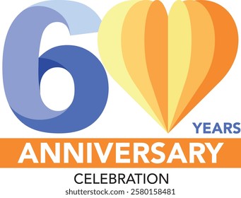 blue and orange monochrome color heart number 60 and word years anniversary celebration are in the bottom.
