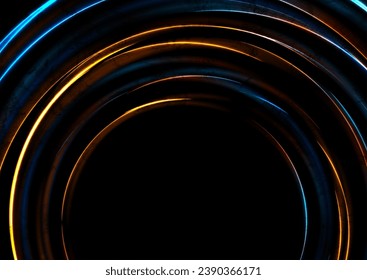 Blue orange neon laser circles abstract futuristic grunge background. Vector design