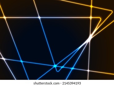 Blue orange neon lines   triangles abstract technology background  Futuristic glowing vector design