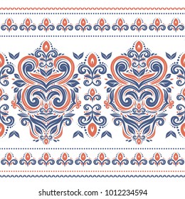 Blue and orange ornamental seamless pattern. Vintage, paisley elements. Ornament. Traditional, Ethnic, Turkish, Indian motifs. Great for fabric and textile, wallpaper, packaging or any desired idea