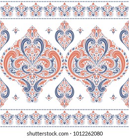 Blue and orange ornamental seamless pattern. Vintage, paisley elements. Ornament. Traditional, Ethnic, Turkish, Indian motifs. Great for fabric and textile, wallpaper, packaging or any desired idea