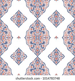 Blue and orange ornamental seamless pattern. Vintage, paisley elements. Ornament. Traditional, Ethnic, Turkish, Indian motifs. Great for fabric and textile, wallpaper, packaging or any desired idea