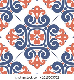 Blue and orange ornamental seamless pattern. Vintage, paisley elements. Ornament. Traditional, Ethnic, Turkish, Indian motifs. Great for fabric and textile, wallpaper, packaging or any desired idea