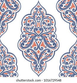 Blue and orange ornamental seamless pattern. Vintage, paisley elements. Ornament. Traditional, Ethnic, Turkish, Indian motifs. Great for fabric and textile, wallpaper, packaging or any desired idea